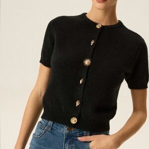 Commense Black Short Sleeve Cardigan with Gold Buttons NWT